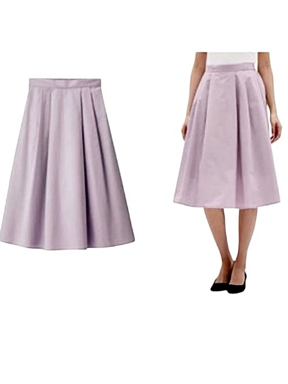UNIQLO light purple pleated dry stretch tuck flare minimalist midi skirt S